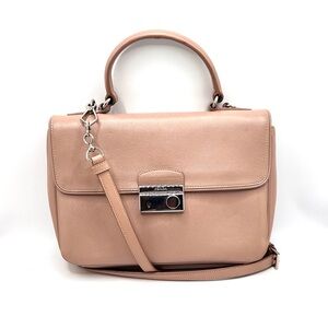 Authentic PRADA Leather Top Handle Flap Closure Lock & Key Bag Purse